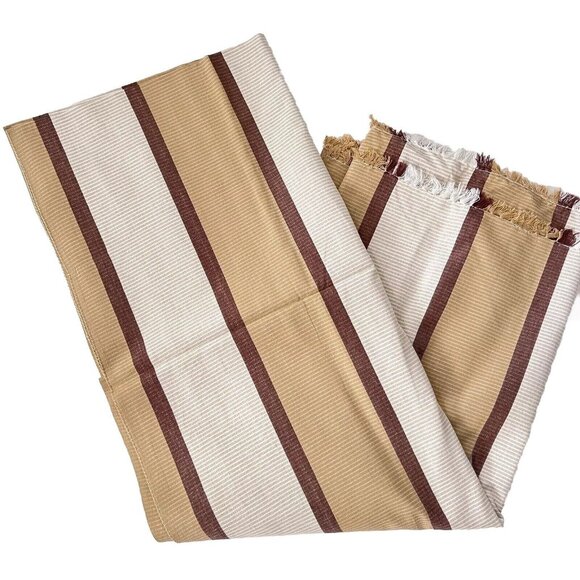NEW Cotton Tablecloth Artisan Indian Handwoven Striped Browns Fringe Earth Tones - Picture 1 of 7